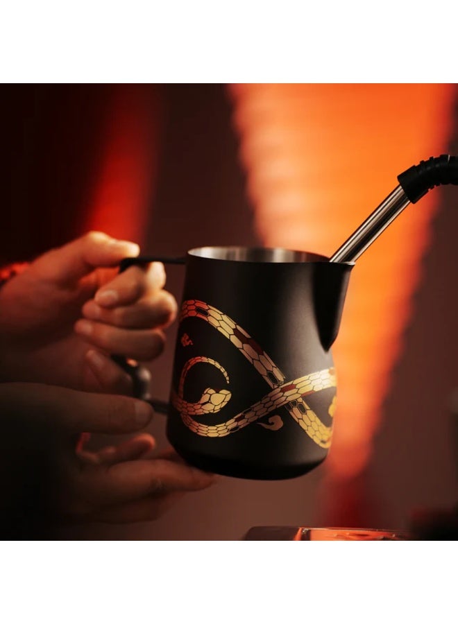 MHW-3BOMBER Turbo Milk Pitcher Serpent Collection, Snake Edition - 450 ml Stainless Steel Latte Art Pitcher with Eagle Beak Shape Spout, Ergonomic Handle, Professional Barista Latte Art Pitcher - Image 3